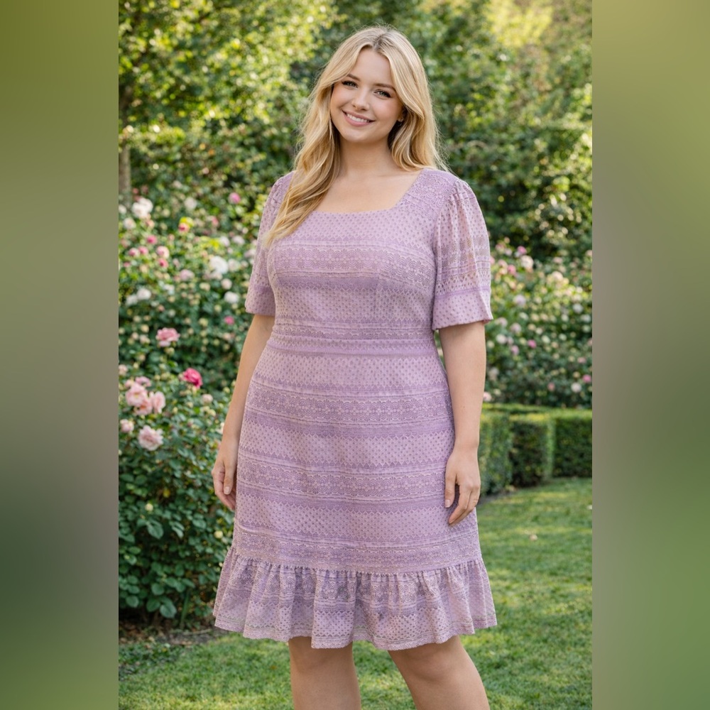 Rachel Parcell Lavender Lace Cottagecore Dress Sz XL Ruffle Hem Romantic Boho
